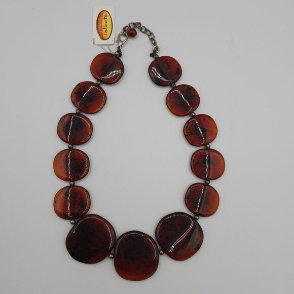 VTG Talbot's Womens 20" Rootbeer Flat Round Plastic Beaded Short Necklace MCM - Picture 2 of 13